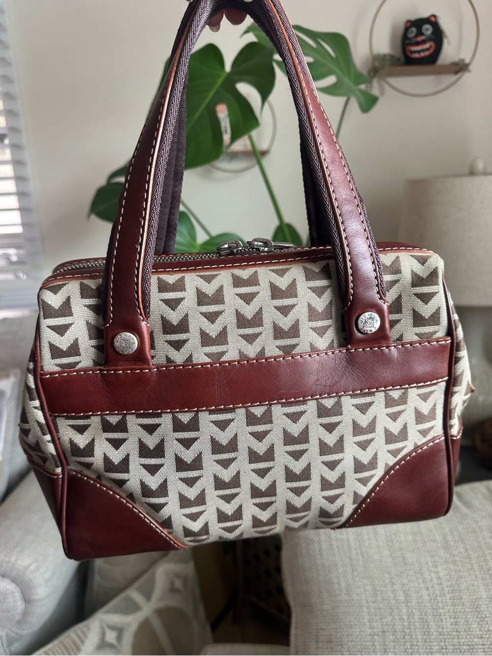 Vintage Michael Kors Canvas & Brown Leather Satchel Bag -